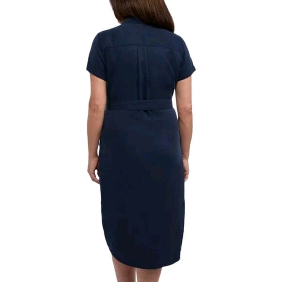 Teddi Rose Women's S Button Front Soft Tencel Midi Shirt Dress Belted Navy NWT - Picture 8 of 11